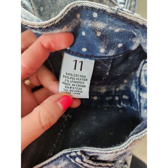 Almost Famous Juniors Sz 11 High Waist Skinny Jeans Stone Wash Polka Dot Light B - Picture 3 of 4